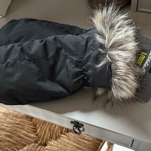 Eddie Bauer Black Down Mittens with Faux Fur Trim